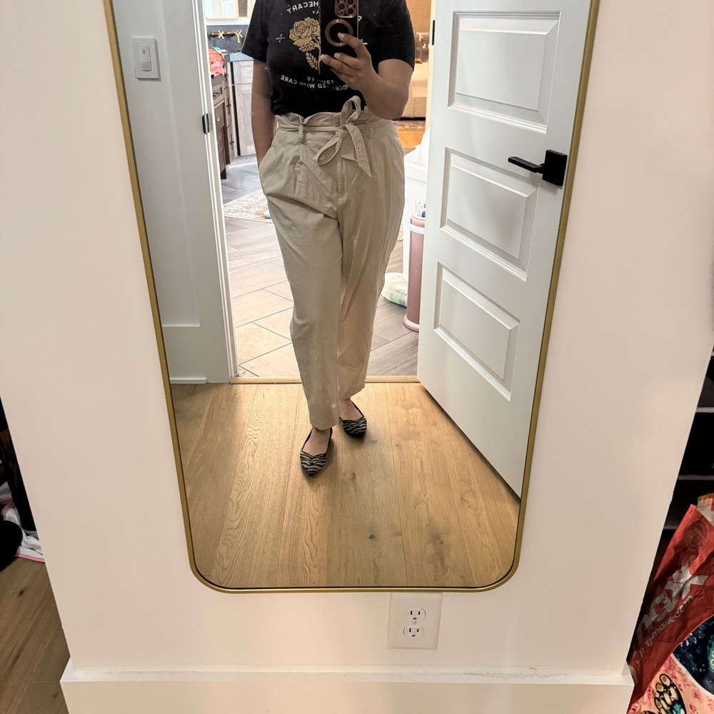 Prologue Cream High-Waisted Trousers with Tie Waist